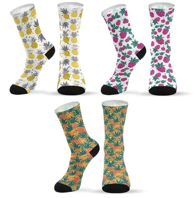 Imagen del producto de Calcetines Mode Crew en color amarillo y gris, con estampado de piña