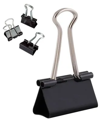 Produktbild von Foldbackklammern Büroklammern Klemmbrett - Metall - Schwarz - 12 Stück 32 mm - Notizen und Briefpapier