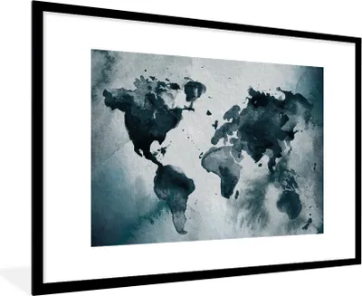 Produktbild von MuchoWow® MuchoWow® Gerahmtes Poster Weltkarte - Abstrakt - Aquarell 90x60 cm - Poster mit zchwarzem Bilderrahmen - Wanddekoration - Fotos