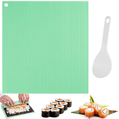 Sushimat aus Silikon, grün, antihaft, mit Reisepaddel