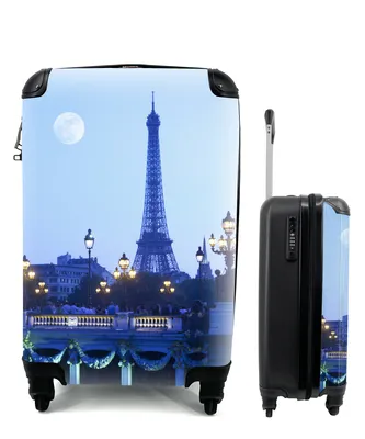 Produktbild von MuchoWow® Koffer Handgepäck Trolley Rollkoffer Kleine Reisekoffer mit 4 Rollen - Eiffelturm - Mond - Paris - Cabin Size < 55x40x23 cm & 55x40x20 cm - Fotokoffer - Kabinenkoffer - Boardgepäck - Reise-Box - Reisekoffer - Reisegepäck - Koffer mit Bild - Trolley für Kinder