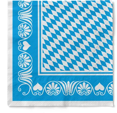 Produktbild von Sovie HORECA Serviette Bavaria in Blau aus Tissue 33 x 33 cm, 3-lagig, 100 Stück - Blau-Weiß Rauten