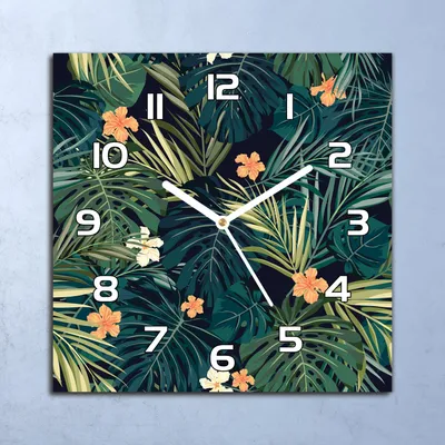Produktbild von Deko Glasuhr Wanduhr 30x30 Blumen und Blätter Quarz Küchenuhr Bürouhr
