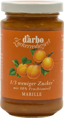 Produktbild von Food-United FRUCHTAUFSTRICH zuckerreduziert von DARBO Marille 250g Glas fruchtiger Aprikose fruit spread mit 1/3 weniger Zucker perfekt für Brot und Brötchen Frühstück Erdbeerkuchen Quark Porridge Puddings Eiscremes Torten Füllungen Gebäck