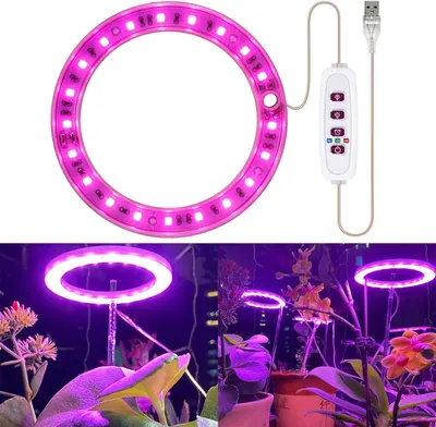 Produktbild von LED Pflanzenlampe Timer, Flowerpot Lampe Dimmbar,Led Grow Lampe Rosa,Wachstumslampe für Zimmerpflanzen Gewächshaus,1 Ring
