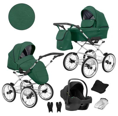 Produktbild von Kunert Romantic 3-in-1 Kombikinderwagen Grün mit Babyschale, Silber-Rahmen