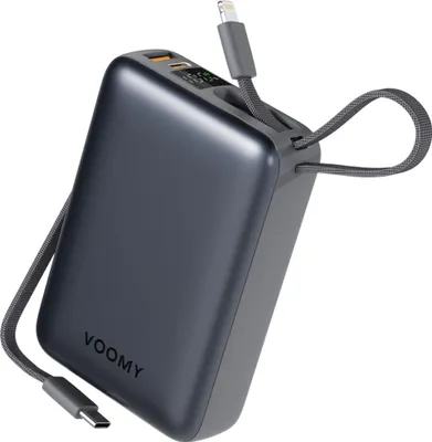 Produktbild von VOOMY 20000mAh Powerbank – Integrierte USB-C & Lightning Kabel – 22.5W Schnellladefunktion – USB-A & USB-C Ausgang – LED-Anzeige – Externer Akku – Space Blau