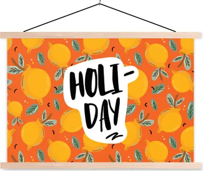 Produktbild von MuchoWow® Textilposter Zitrone - Sommer - Orange 120x80 cm mit holzfarbenen Rahmen - Aufhängeset