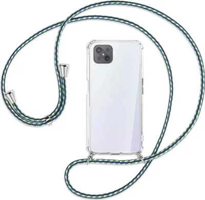 Produktbild von Handykette Backcover-Schutzhülle mit Band (Metall silberfarben) für Oppo A92S / Reno4 Z 5G - grün/blau/weiß