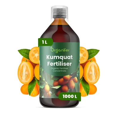 Obrázek produktu pro Kumquat Tekuté Hnojivo 1 L – 2-1-8 NPK – Pro Kumquat – Podporuje Silné Listy, Aromatické Plody & Zdravý Růst – Organifer
