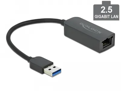Produktbild von DeLOCK Adapter USB Typ-A Stecker zu 2,5 Gigabit LAN kompakt, USB 3.2 Gen 1, RJ45, 0,16 m, Schwarz