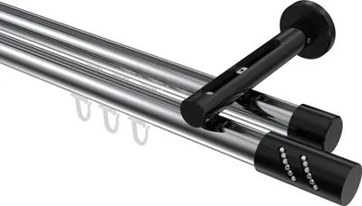Produktbild von Interdeco Innenlaufstange / Gardinenstange mit Innenlauf Chrom / Schwarz, Typ Siteno Zoena (Glitzerzylinder), 20 mm Ø 2-läufig, 120 cm