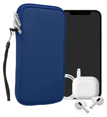 Produktbild von kwmobile Neopren Handytasche für Smartphones XL - 6,7/6,8" - Handy Tasche mit Reißverschluss - Handyhülle universal Baltik Blau