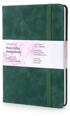 Produktbild von Aquarell Skizzenbuch 300g 100% Baumwolle 19x13 cm 24 Blatt Feinkorn Säurefrei Tiefgrün