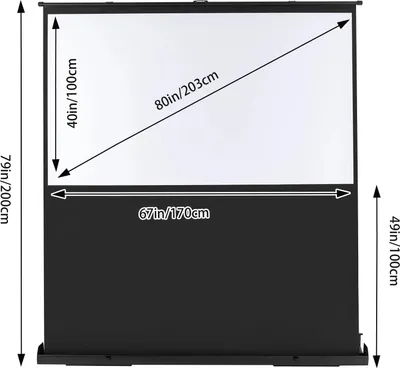 Zdjęcie produktu dla Przenośny ekran projekcyjny - stojący ekran rozwijany - 80 cali (203 cm) - regulacja wysokości 100 cm - format 16:9 - współczynnik wzmocnienia 1,2 - kąt widzenia 160°