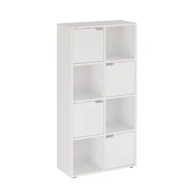 Produktbild von KOMTO Bücherregal Weiß – Würfelregal mit 4 Türen und 8 Fächern, Raumteiler, Aufbewahrungsregal für Büro, Wohn- und Schlafzimmer | Shelf8 60 × 30 × 122