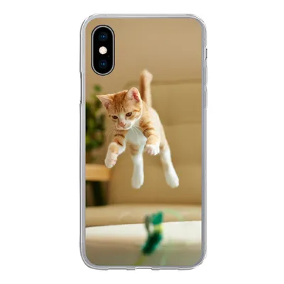 Produktbild von MuchoWow® Handyhülle Schutzhülle Hülle für iPhone X Katze - Springen - Spielzeug Silikon Softcase Handy Hülle - Handyhülle