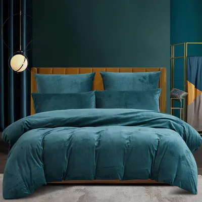 Produktbild von Bettwäsche Set 200x200 cm Winter Petrol Blau Flanell Plüsch 3-teilig mit Reißverschluss