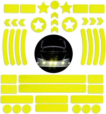 Produktbild von Reflektierende Aufkleber, 42 Stück. Sehr reflektierende Sicherheitsaufkleber für Fahrräder, Motorräder, Autos, Kinderwagen und Helme