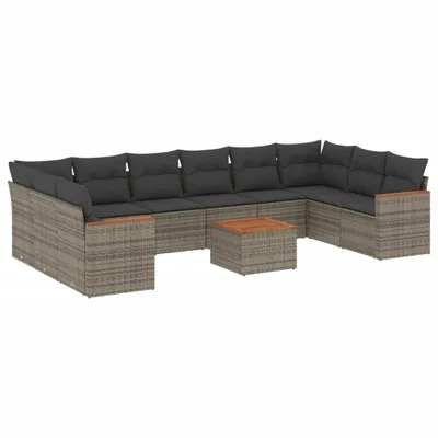 Produktbild von vidaXL 11-tlg. Garten-Sofagarnitur mit Kissen Grau Poly Rattan