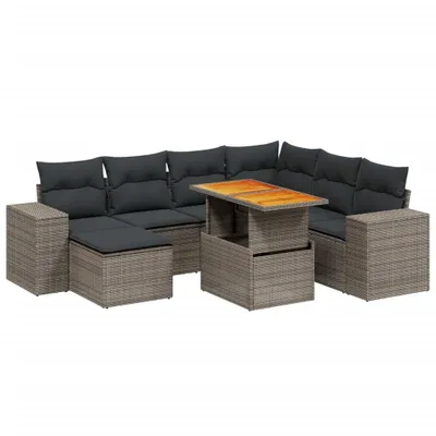 Produktbild von 8-tlg. Garten-Sofagarnitur mit Kissen Grau Poly Rattan
