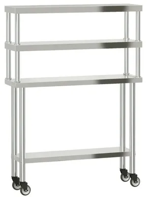 Produktbild von Edelstahl Küchentisch - Arbeitstisch auf Rollen - 110x30x150 cm - Mit Ablageböden - 2 Bremsrollen - Für Gastronomie - Armeegrün