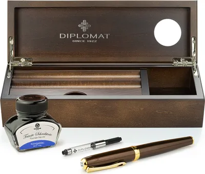 Produktbild von Füllhalter-Set Diplomat Excellence A2 Marrakesh vergoldet mit Schreibtinte und Stiftetui aus Wenge-Holz