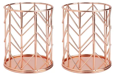 Produktbild von Durchbrochener runder Stiftehalter aus Eisen, multifunktionaler Schreibtischorganizer, Stiftehalter, Make-up-Pinselhalter, 2 Stück (Roségold)