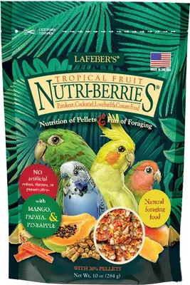 Zdjęcie produktu dla Lafeber NutriBerries Tropical Cockatiel - Pokarm: ziarno z owocami tropikalnymi w kształcie kuleczek dla średnich i małych papug 28g PRÓBKA