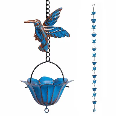 Produktbild von Kolibri-Regenkette für den Außenbereich mit Regenbechern,verstellbare Regenwasser-Sammelkette,geeignet für Dachrinne u Traufe als Ersatz für Fallrohre