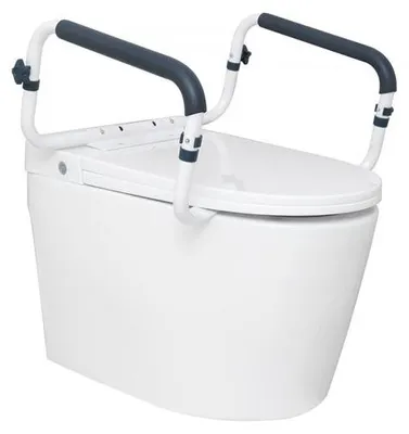 Produktbild von WC Aufstehhilfe mit Armlehne, 410–510 mm einstellbare Breite - 136 kg Traglast, robuste Toiletten-Sitzerhöhung mit Haltegriffen