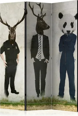 Produktbild von 3-teiliger Einseitiger Vlies Paravent - Man or Animal? 135x172 cm Tiere h-C-0121-z-b