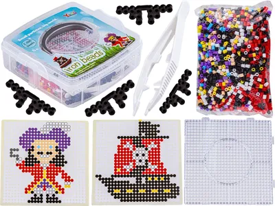 Produktbild von Bügelperlen Schablonen Piratenschiff, 2000 Teile Set, Bügelbox, Truhe