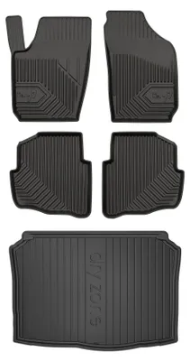 Image de Tapis en caoutchouc + bac de coffre pour Skoda Fabia I 1999-2008 (hayon, plancher fixe) – 5 pièces, noirs, sur mesure