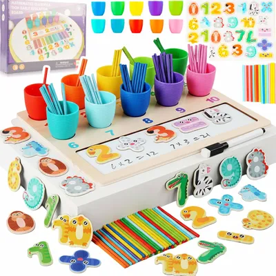 Zdjęcie produktu dla Zestaw do Nauki Liczenia Kolorów Gra Edukacyjna Patyczki Cyferki Montessori