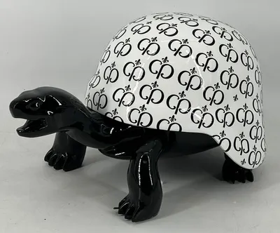 Produktbild von Casa Padrino Luxus Deko Figur Schildkröte Schwarz / Weiß 40 cm - Deko Accessoires