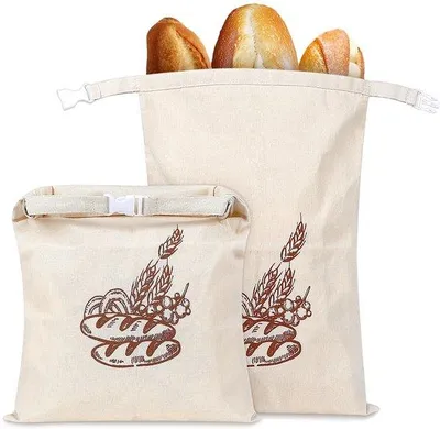 Productafbeelding van Unyqoos® Herbruikbare broodzakken met bijenwascoating, set van 2, met linnen binnenvoering, 44 x 32,5 cm – geschikt voor brood en groenten, houdt langer vers