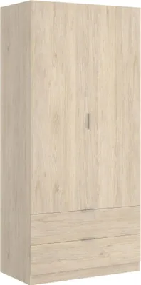 Produktbild von Kleiderschrank Dlunin, Garderobe für Schlafzimmer, Kleiderschrank mit 2 Flügeltüren und 2 Schubladen, 81x52h184 cm, Eiche
