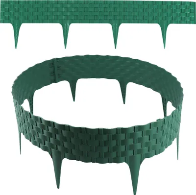 Produktbild von Rasenkante Rattanoptik I Grün I 24x80 cm Module I Kunststoff Beeteinfassung für Beet-& Rasenabgrenzungen I Flexible Beetumrandung