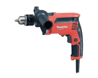 A red and black Makita hammer drill is shown against a white background.