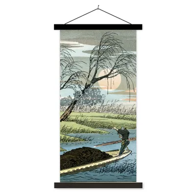 Produktbild von MuchoWow® Textilposter Japanischer Farbholzschnitt 90x180 cm mit schwarzem Rahmen - Dekoration Wohnzimmer