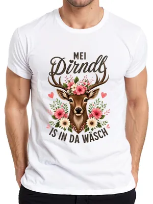 Obrázok produktu pre Mei Dirndl, dámske tradičné oblečenie, vzor "Reh Kitz Blumen", kožené nohavice, pánske tričko, biela farba, veľkosť 3XL