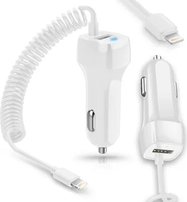 Produktbild von Ladekabel für Apple iPhone 8 / Plus Auto KFZ Ladegerät Lightning Lade Datenkabel, Farbe:Weiss