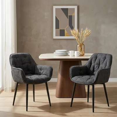 Produktbild von ARDEN Esszimmerstühle 2er Set, Anthrazit - Polsterstühle mit Armlehnen, Küchenstühle mit Metallgestell ideal für Esszimmer, Küche und Wohnbereich [max. Belastbarkeit 120 kg]