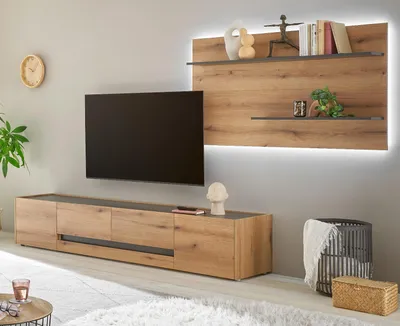 Produktbild von Wohnwand "Center" in Evoke Eiche und grau Wohnkombination Set 2-teilig 300 cm