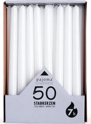 Produktbild von pajoma® 50 Stabkerzen 250 x 20 mm, Weiß | Kerzen Tafelkerzen Deko Spitzkerzen