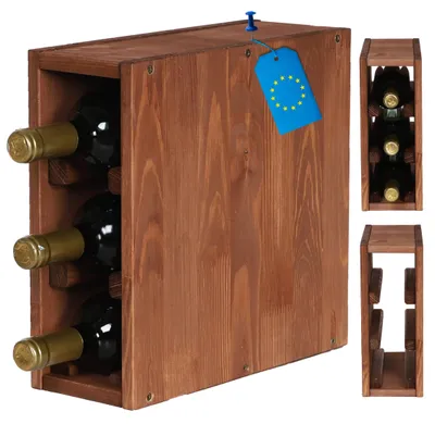 Produktbild von MODO24 Weinregal 3 Flaschen, Flaschenregal, Weinschrank, Getränkeregal, Kellerregal, Stapelbar, Massivholz, 30x12x30 cm, Braun, RW61