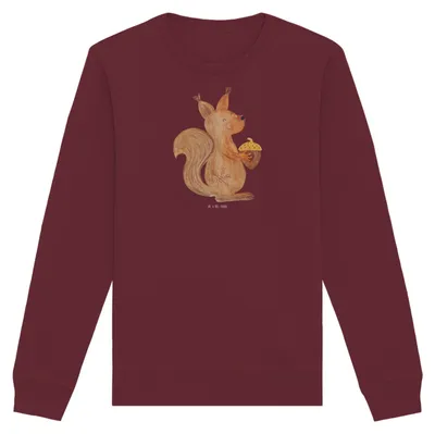 Produktbild von Mr. & Mrs. Panda Baumwoll Pullover Eichhörnchen Weihnachten Größe M - Burgundy - Geschenk, Sweatshirt, Organic, Neujahr, Frohe, Guten Rutsch, Frohes Neues Jahr, Sweater