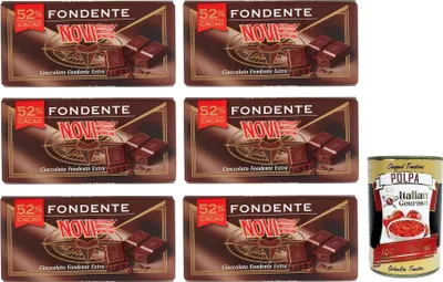 Produktbild von 6x Novi Cioccolato Fondente 52% Kakao,Tafel Extra Dunkle Schokolade 100g + Italian Gourmet Polpa di Pomodoro 400g Dose