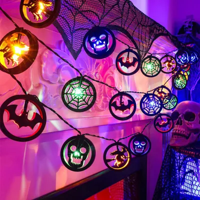 Produktbild von LED Lichterketten,Halloween-Dekoleuchte,3M Hängende Ambiente Leuchte,Batteriebetrieben,Mit Fledermaus Skelett Hexe,für Party Bar Garten.